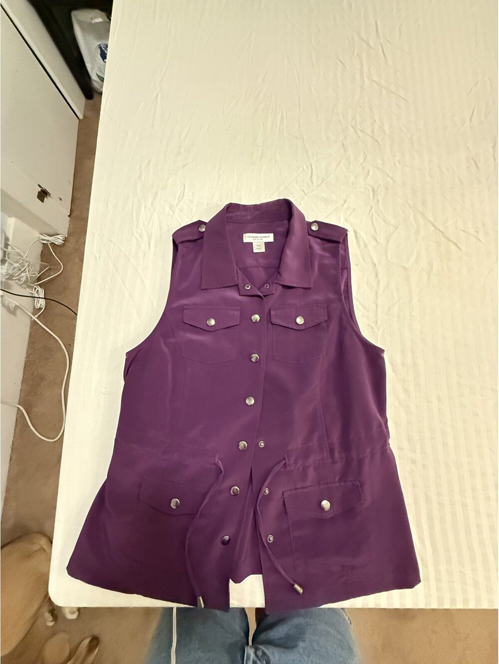 Christopher & Banks Petite Sleeveless Utility Top Women's PM Purple Snap Front